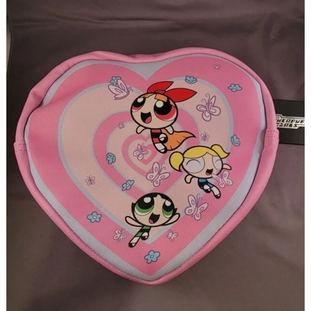 Powerpuff Girls Heart Shape Zipper‎ Bag Blossom Bubbles Buttercup Lunch Makeup